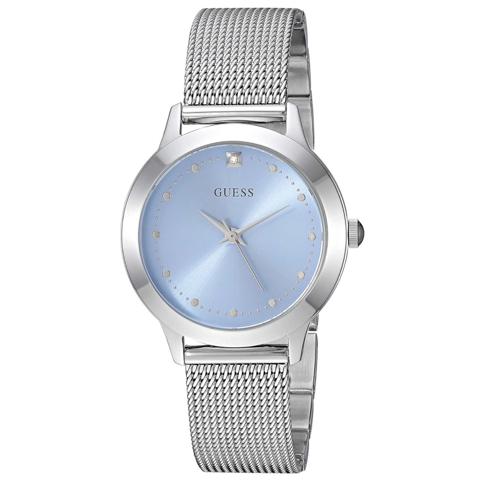 💐 Guess Chelsea Silver Mesh & Blue Dial Diamond Accent Watch ✨